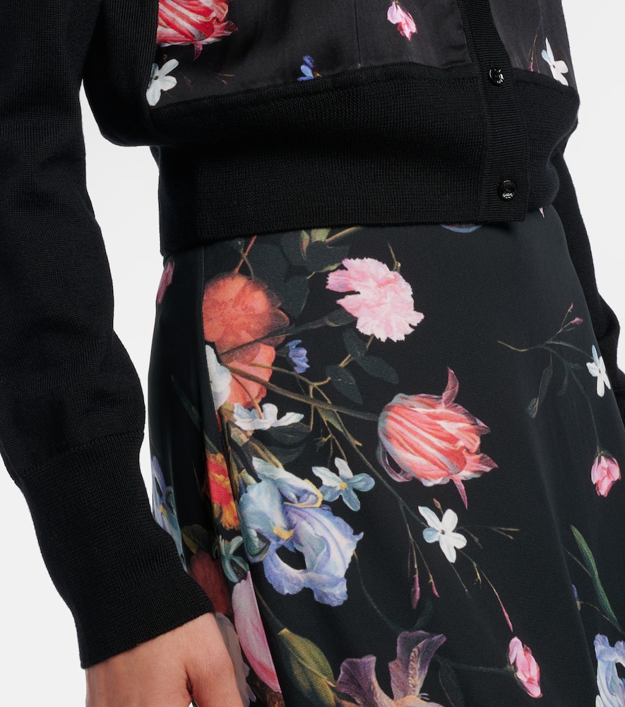 Floral printed cropped wool cardigan