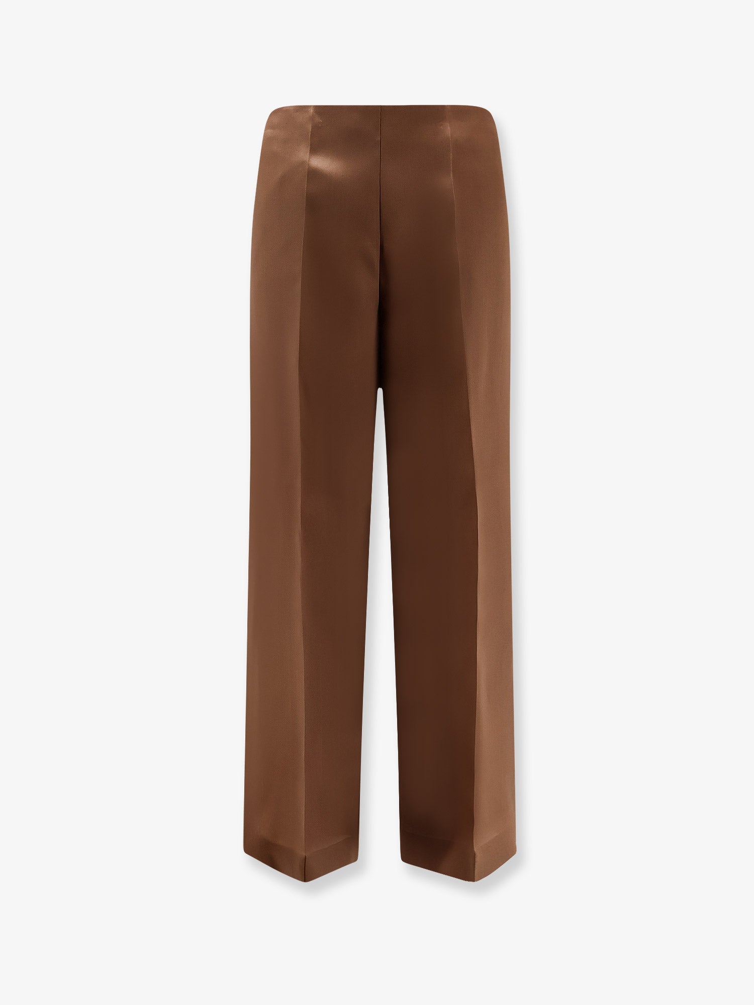 Silk Wide-Leg Trousers — Brown