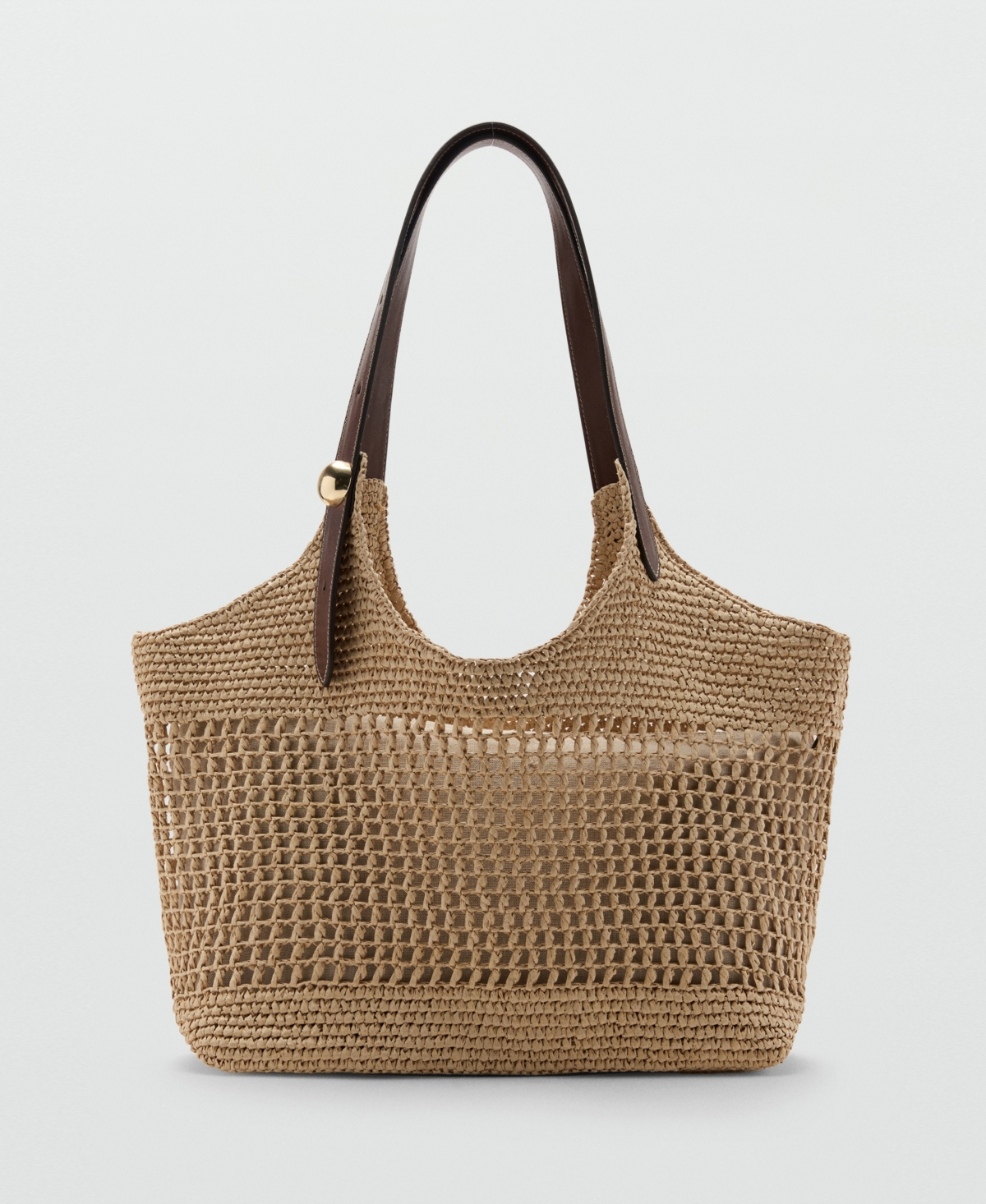 Women's Metallic Detail Natural-Fiber Tote Bag - Beige