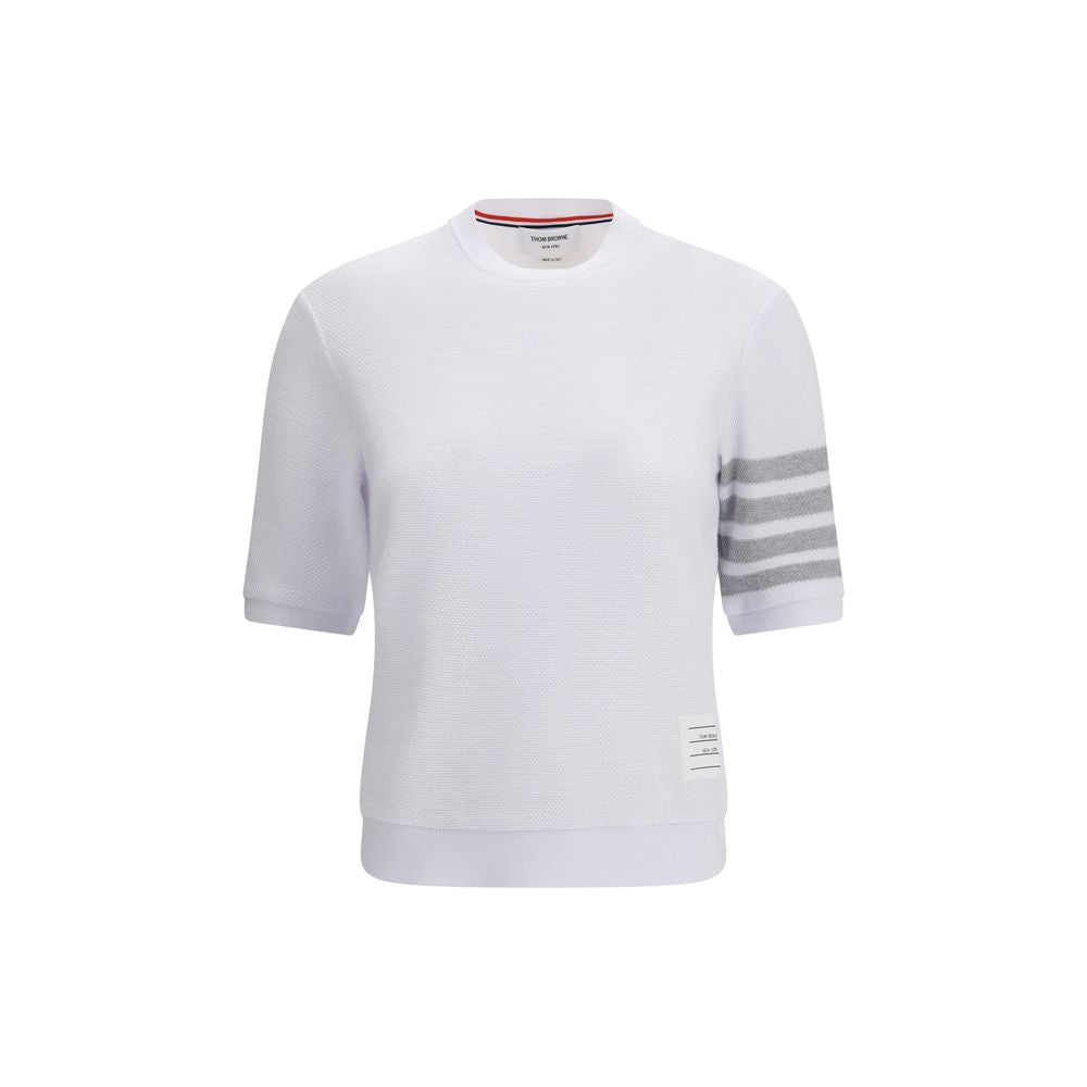 4-Bar Striped Cotton T-Shirt — White