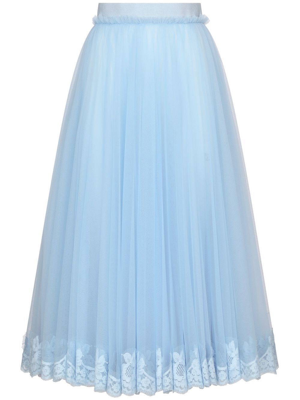 Lace-trim flared midi skirt - Blue