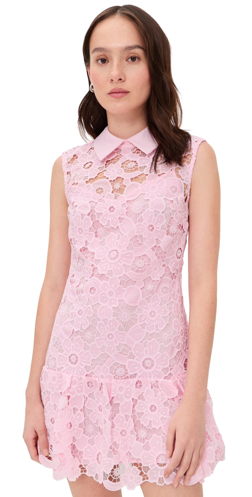 Lace Collared Mini Dress Pink