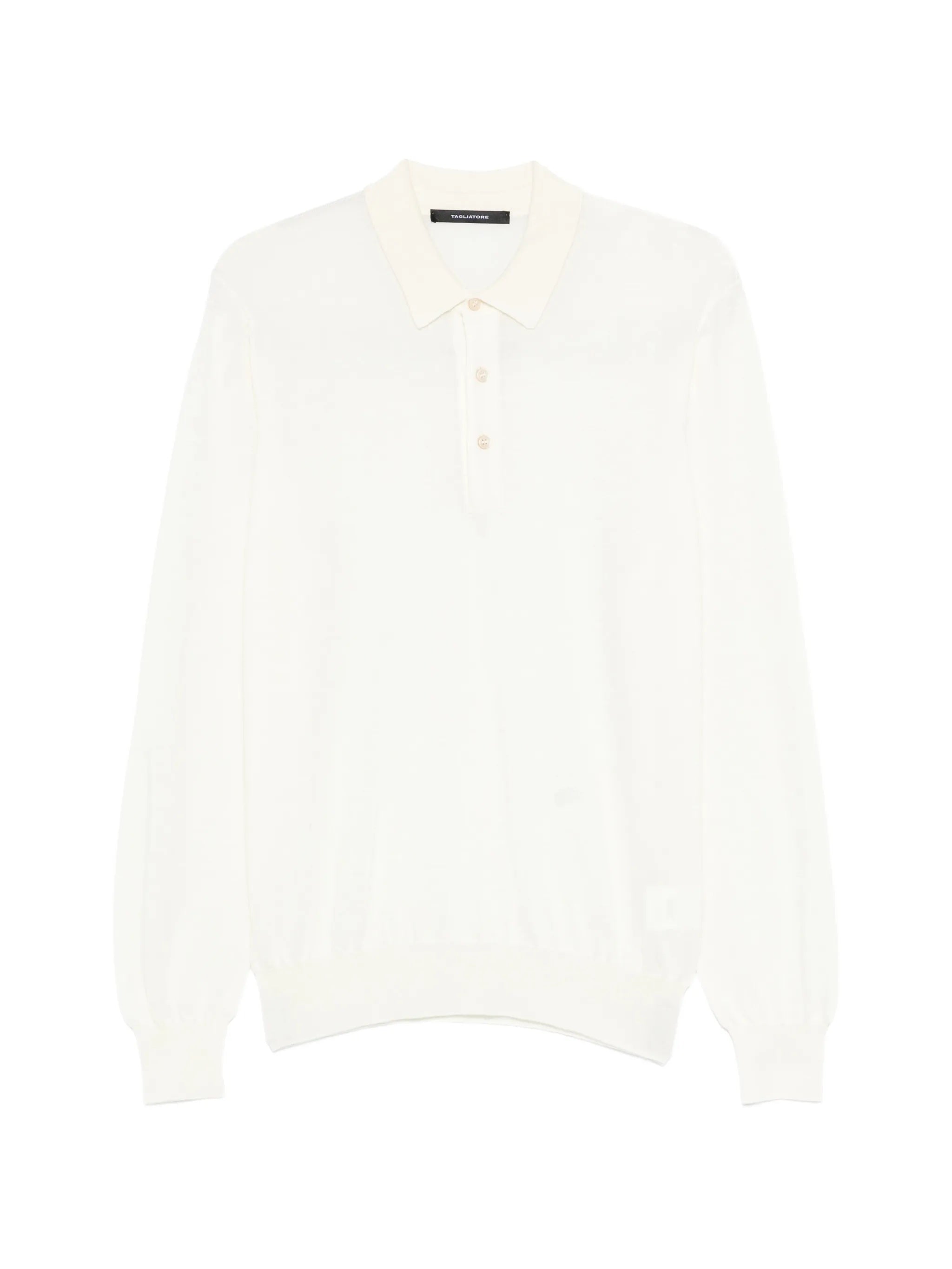 Long Sleeve Knit Polo Shirt in 100% Virgin Wool, Made in Italy
