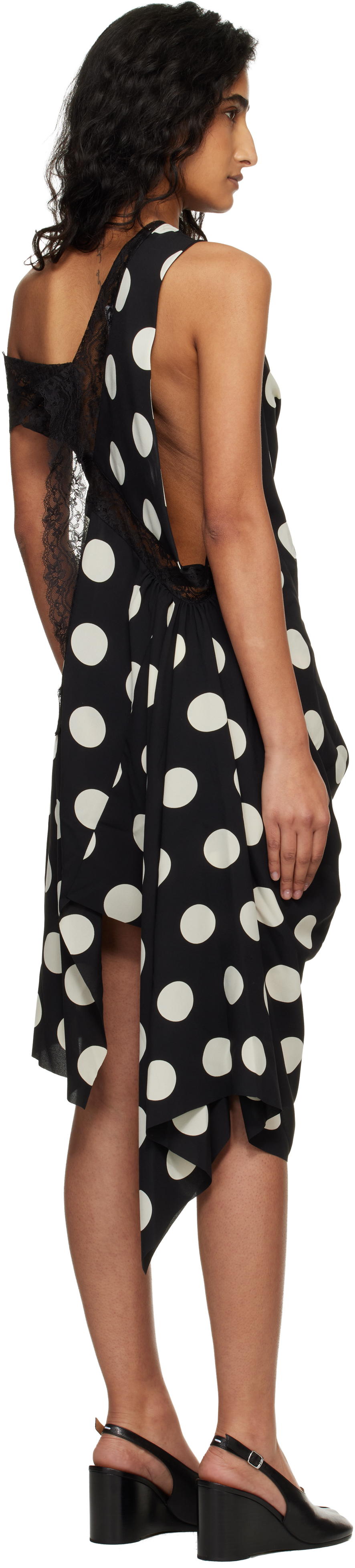 Black & Off-White Printed Lace Minidress