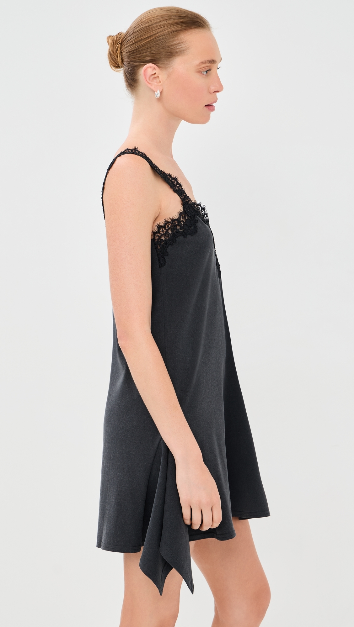 Lace Mix Washed Jersey Dress Washed Black