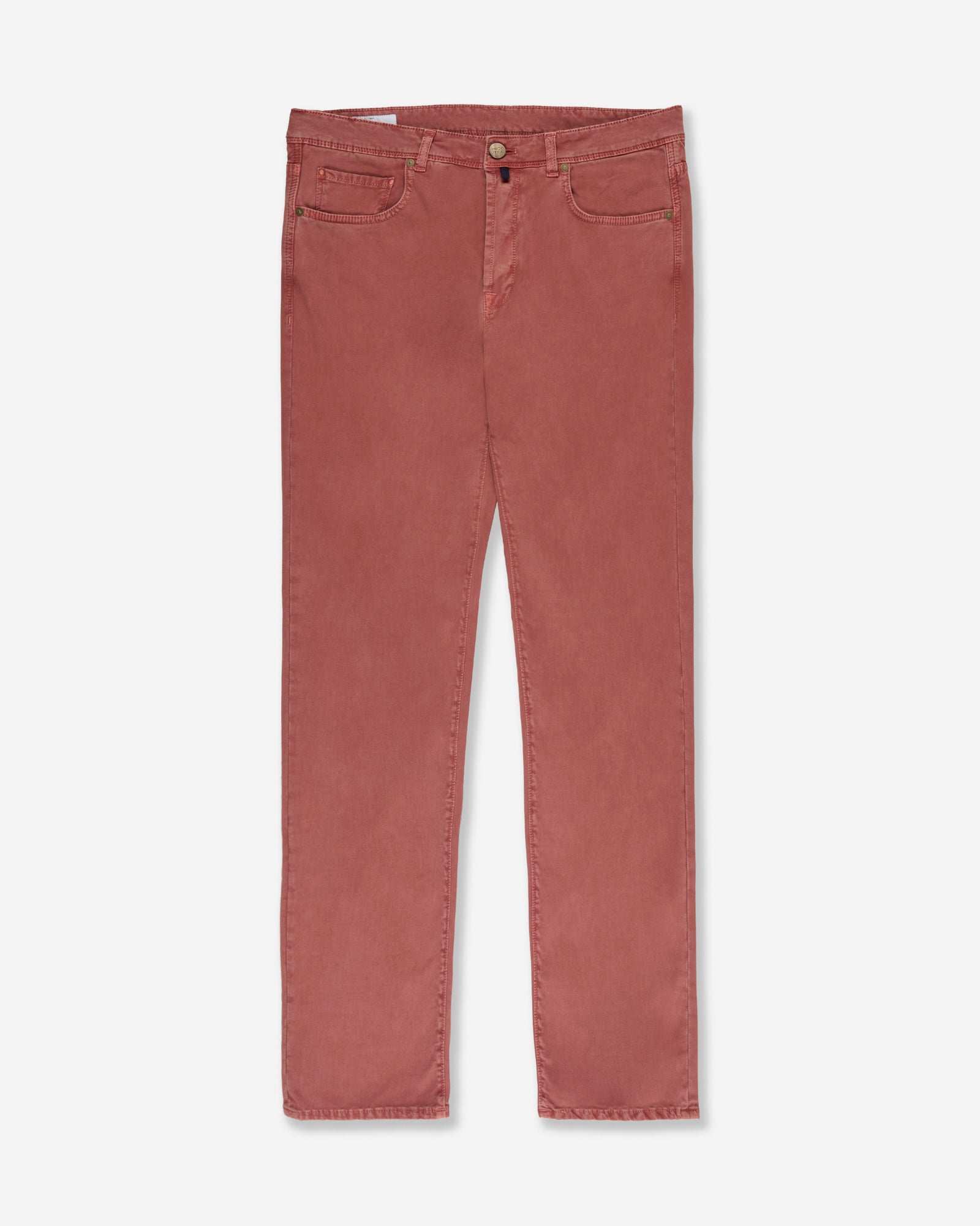 Slim fit stretch cotton tricot five-pocket trousers dark burnt