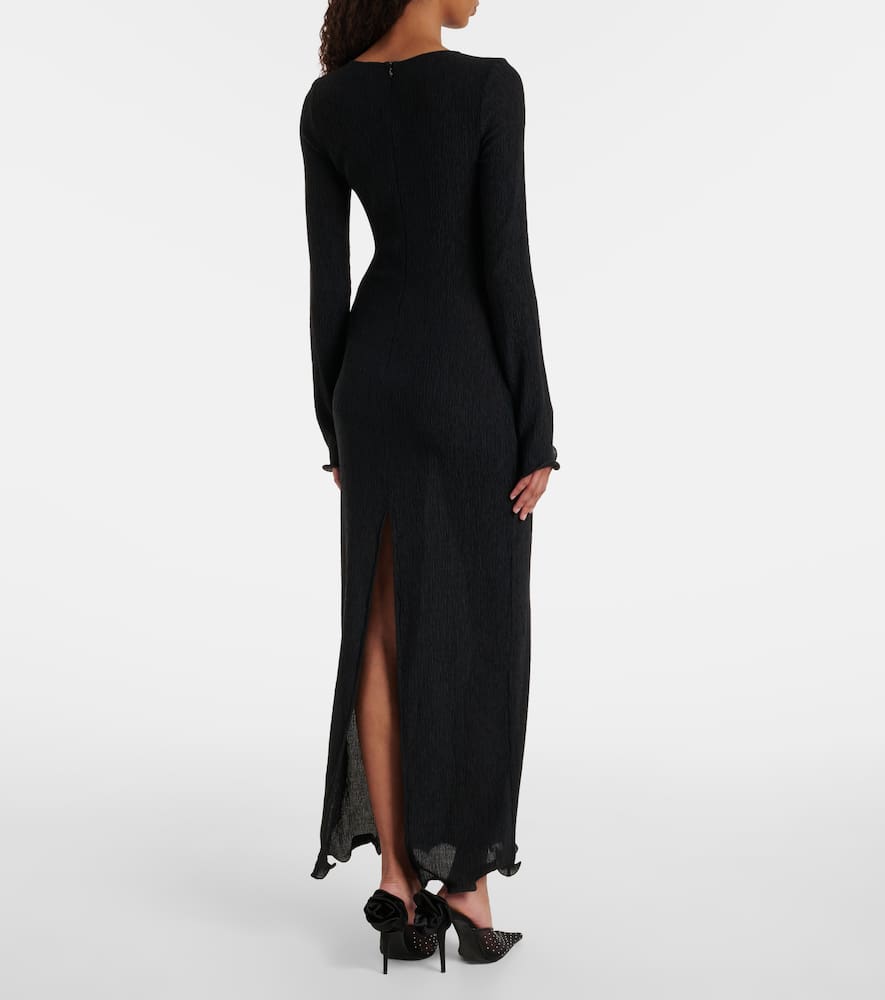 Floral-appliqués sheer maxi dress
