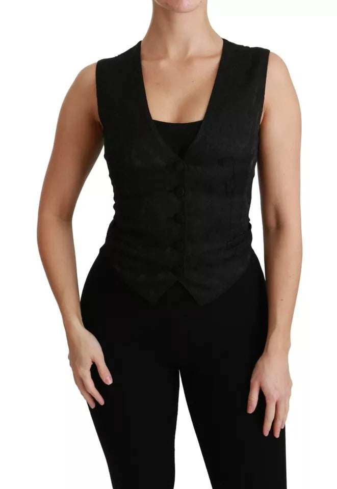 Silk-Blend Lace Vest — Black