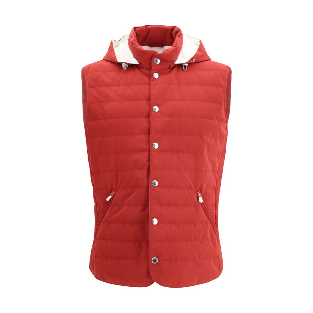 Quilted Down Vest — Red