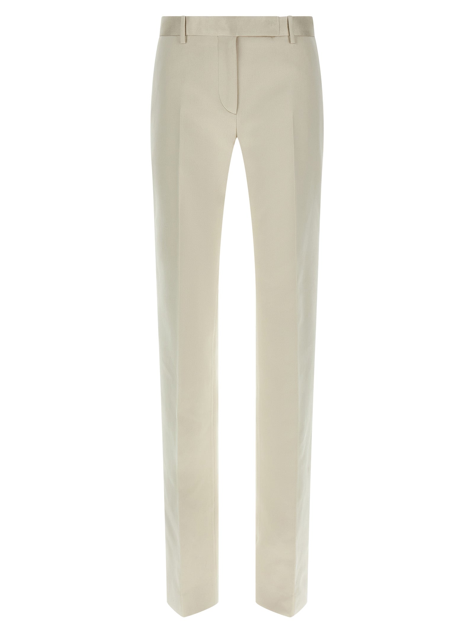 Silk-Cotton Blend Trousers — Beige