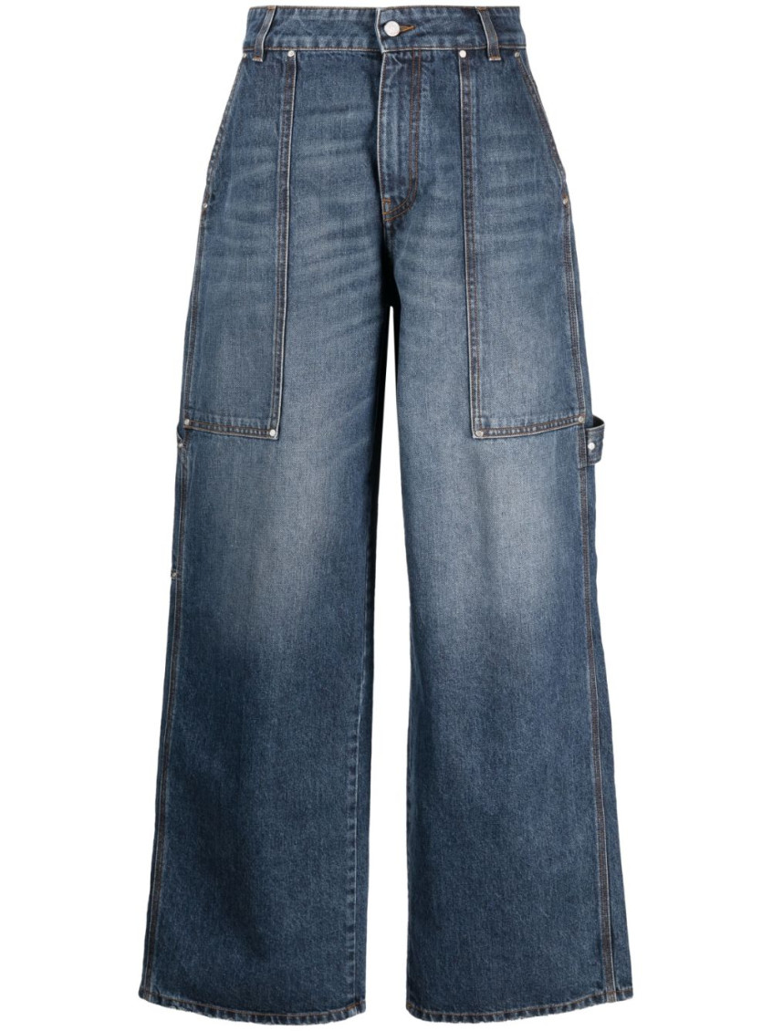 Blue Wide Leg Denim Jeans