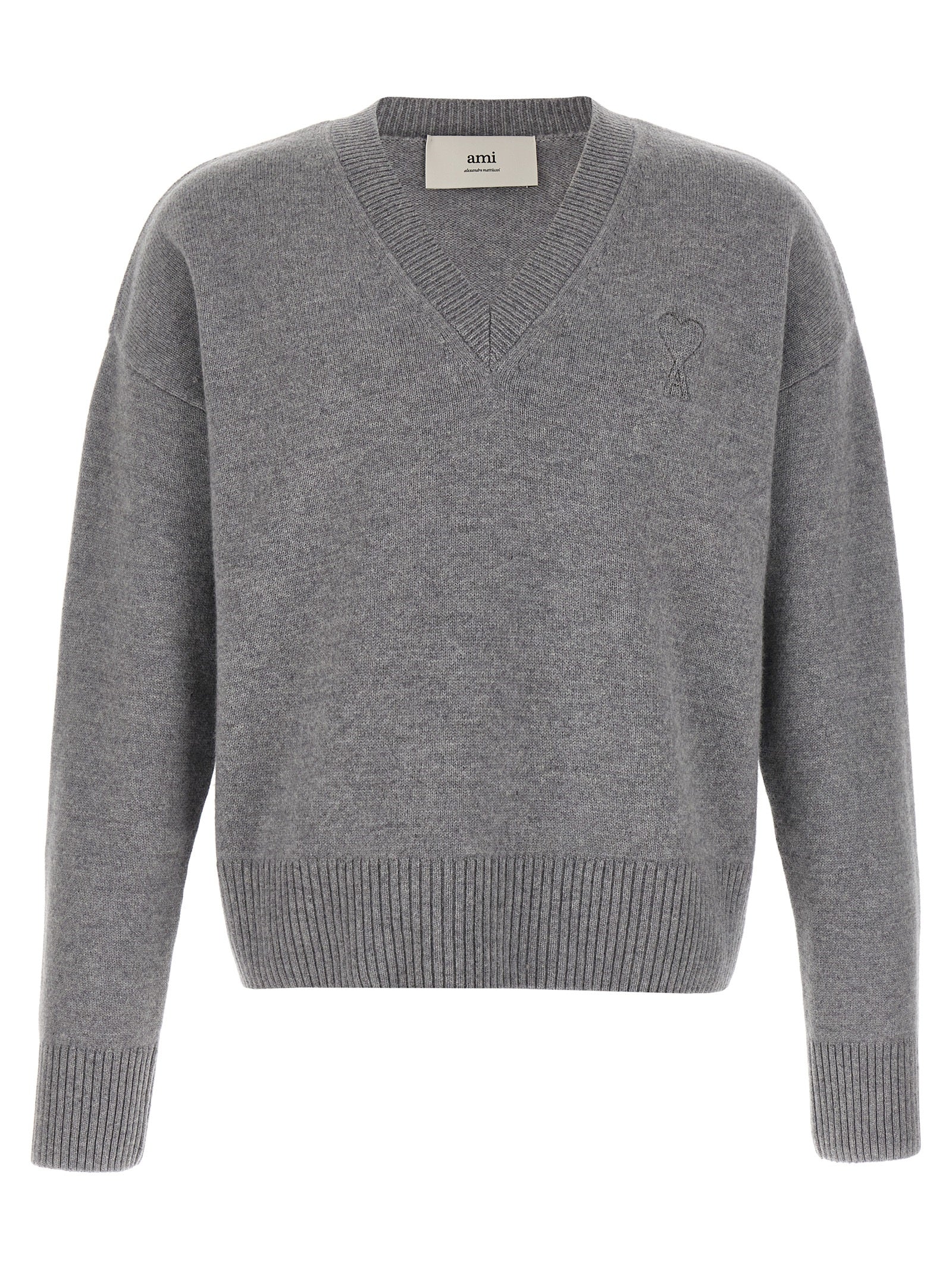 Wool and Cashmere V-Neck Sweater — Gray