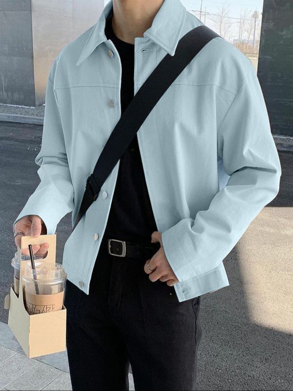 Men's Solid Casual Long Sleeve Jacket SKUL32818 - Blue / S