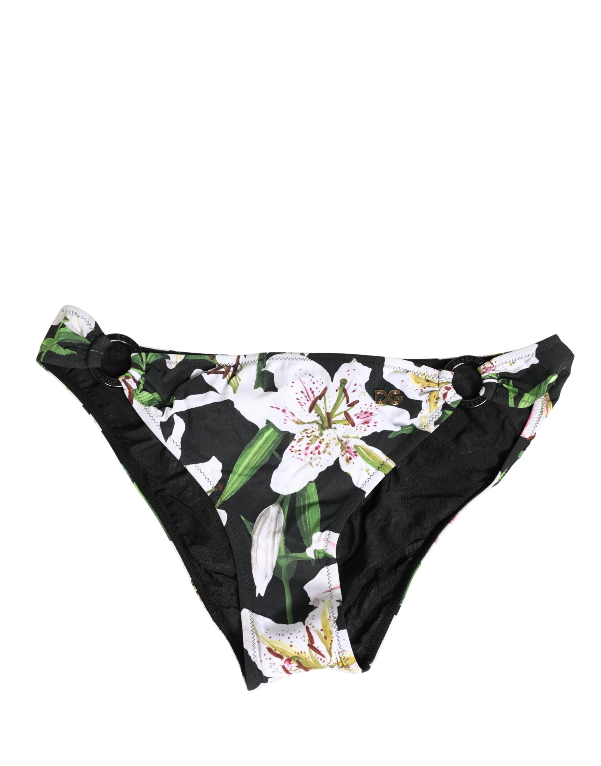 Lily-Print Bikini Bottom — Black