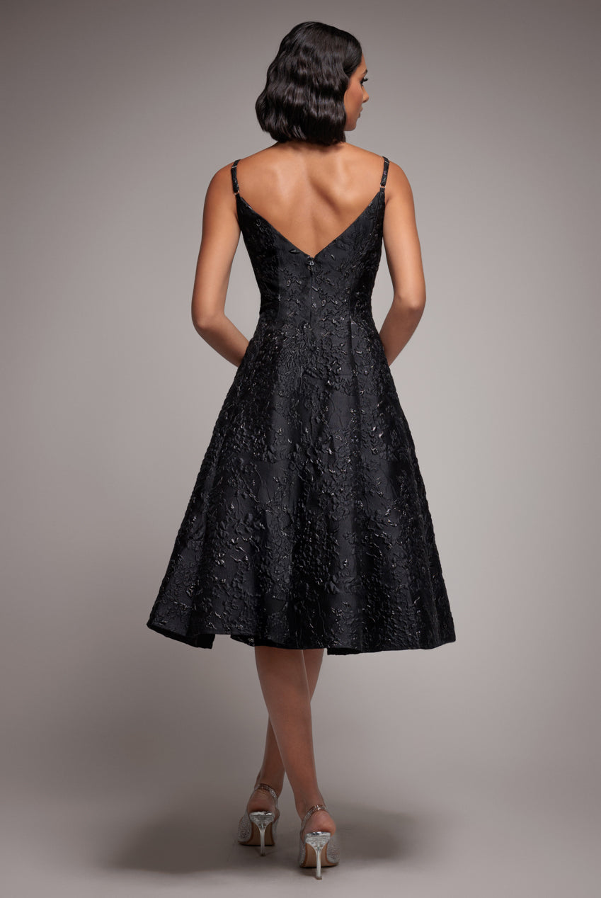 Goddiva Jacquard Sleeveless A-line Midi Dress - Black