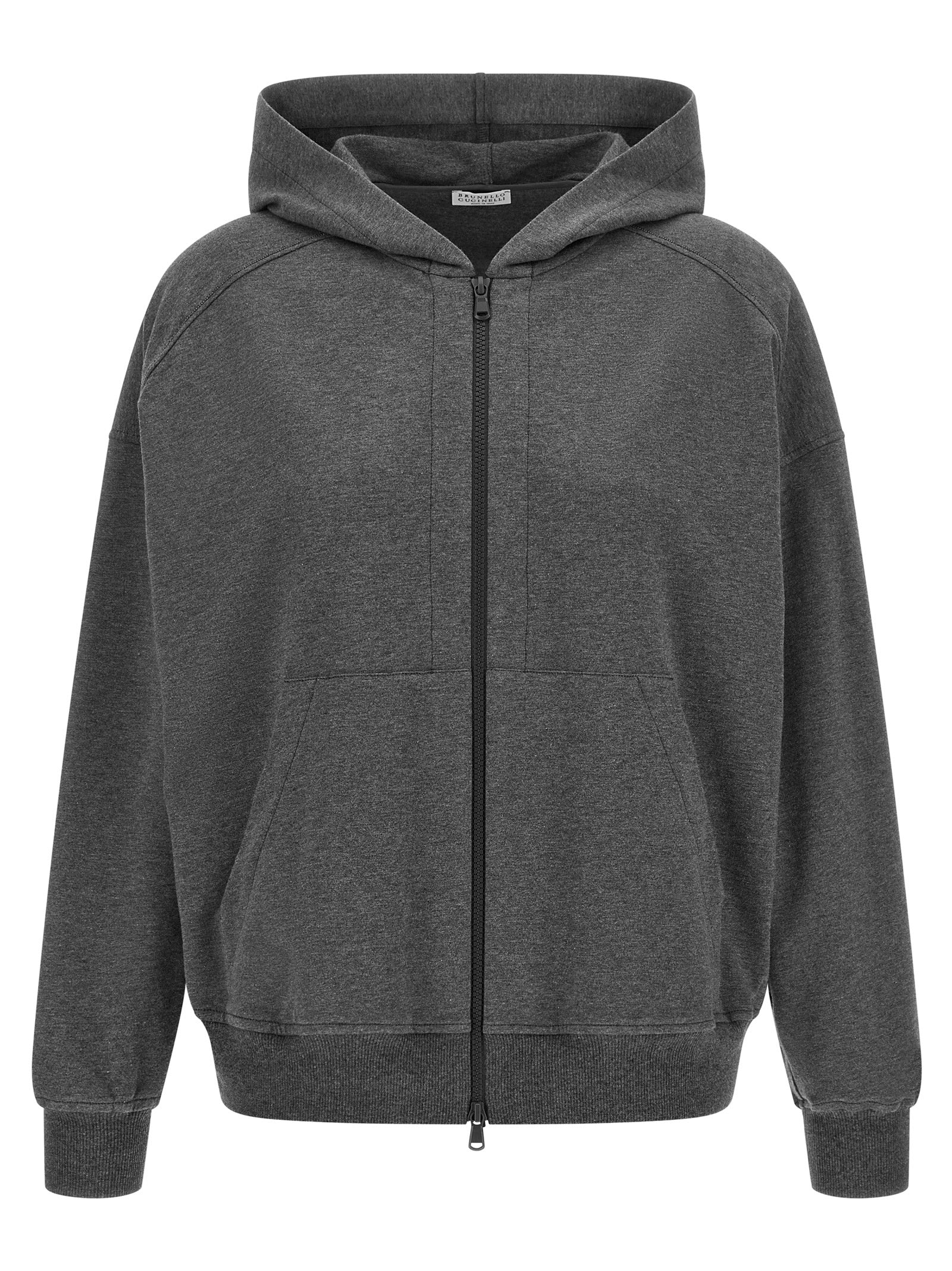 Stretch Cotton with Monile Trim Hoodie — Gray