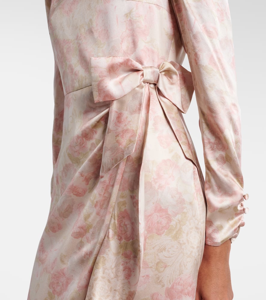 Bow-detail floral silk satin midi dress