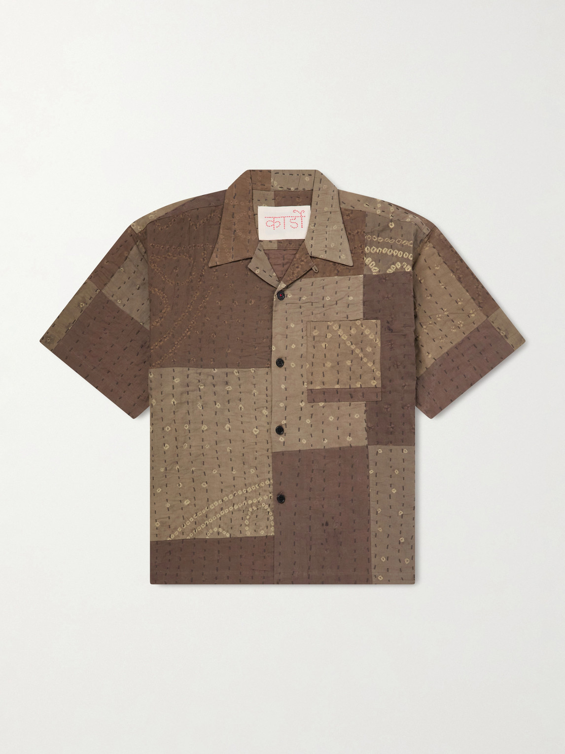 Rohit Bandhani Convertible-Collar Patchwork Embroidered Cotton Shirt