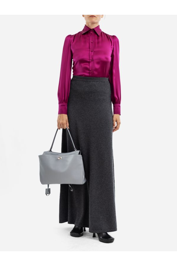 Wool Marl Sheath Maxi Skirt — Gray