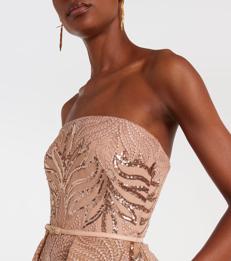 Sequined strapless gown