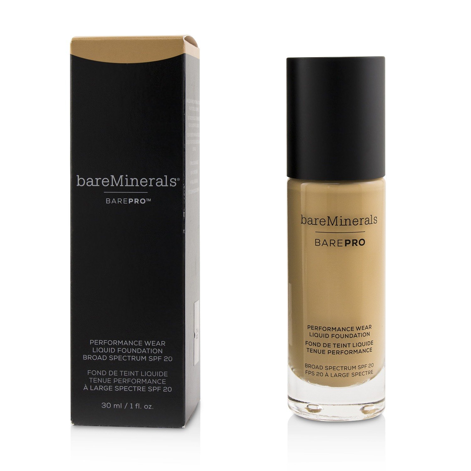 BAREPRO Performance Wear Liquid Foundation Broad Spectrum SPF 20 - Pecan 18 for medium-tan neutral skin w/ peach undertone