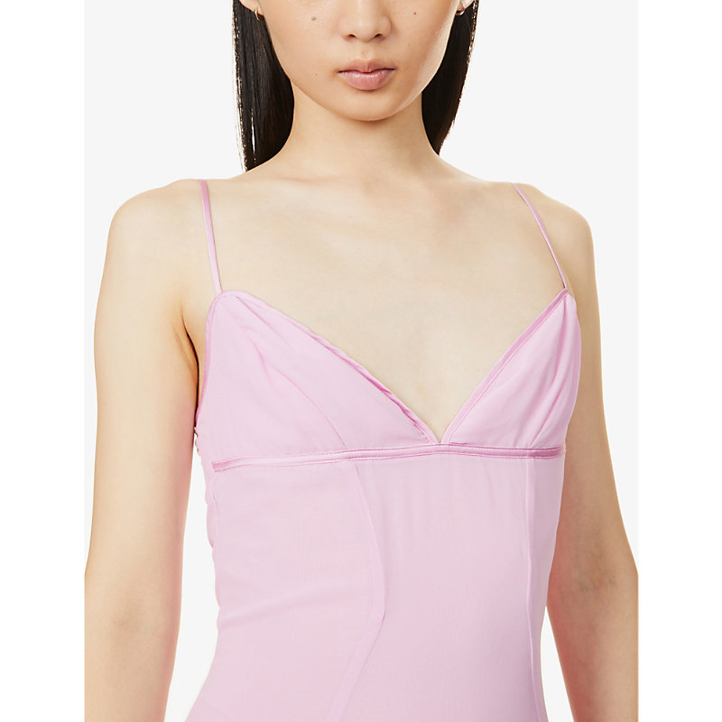 Womens Pink Loren Sweetheart-neck Mesh Maxi Dress