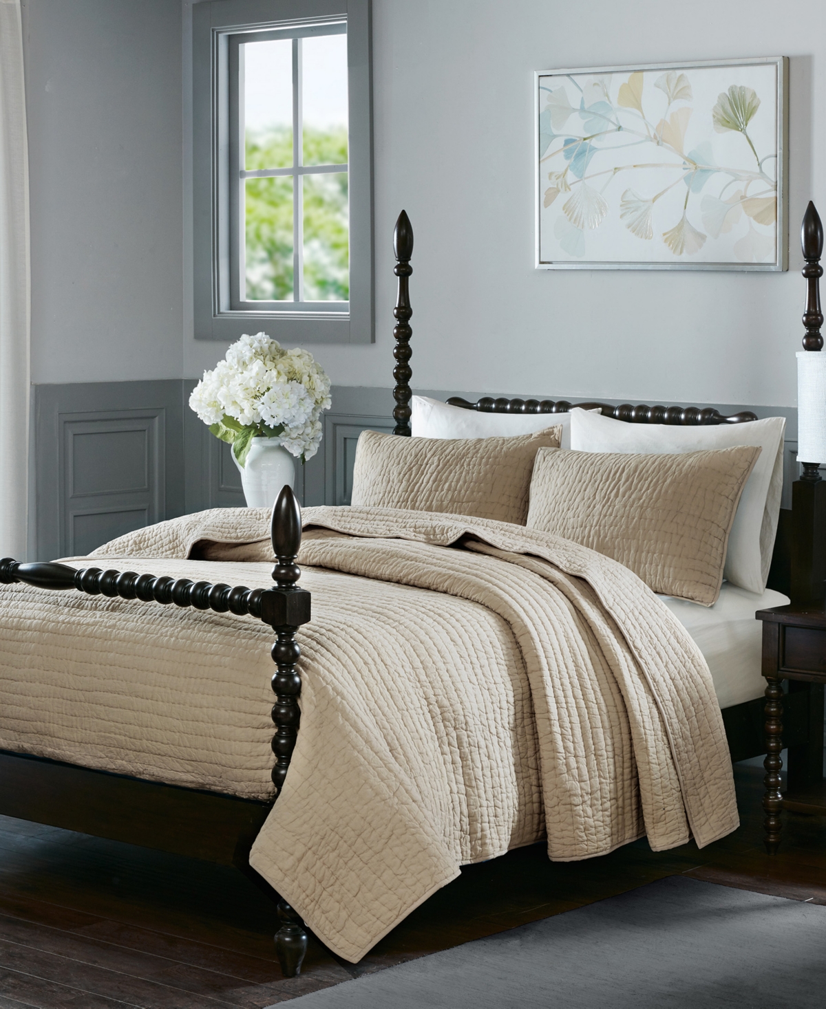 Signature Serene Hand Quilted 3-Pc. Quilt Set, Full/Queen - Linen