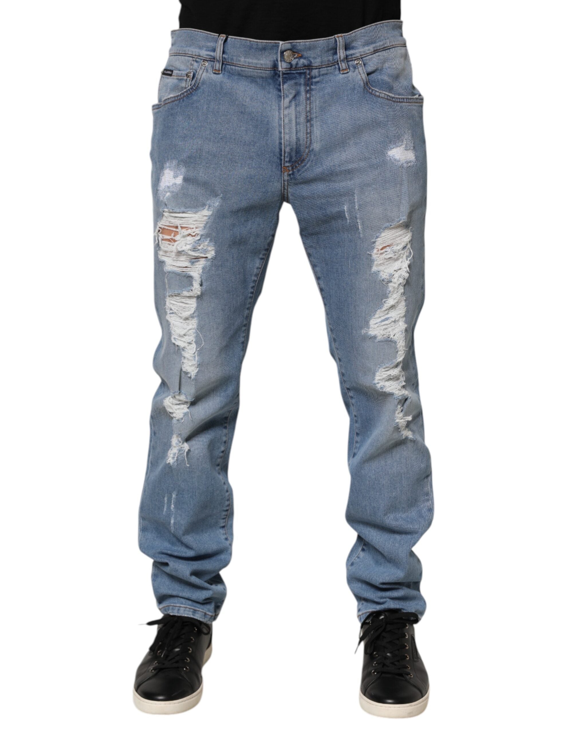 Distressed Slim-Fit Denim Jeans — Blue