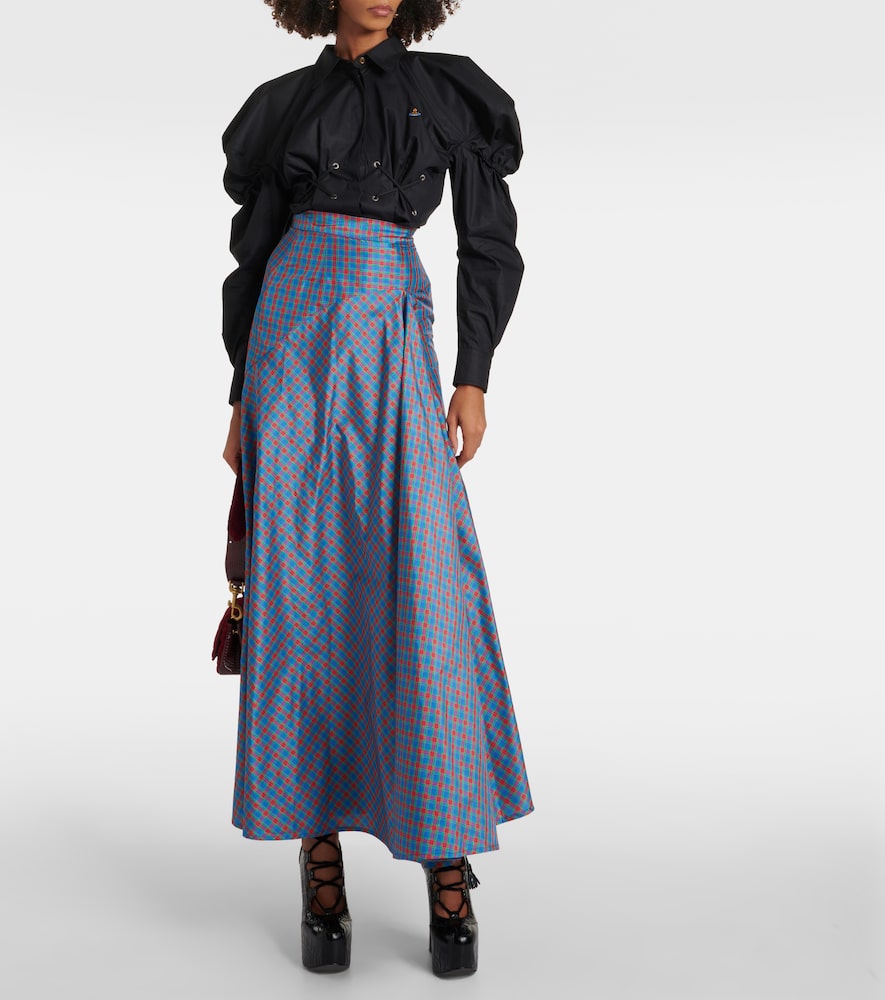 Checked ruffled silk-blend maxi skirt
