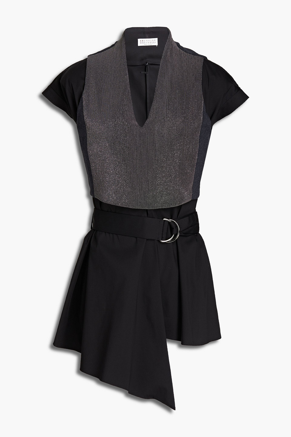 Bead-embellished cotton-blend poplin top - Black - M