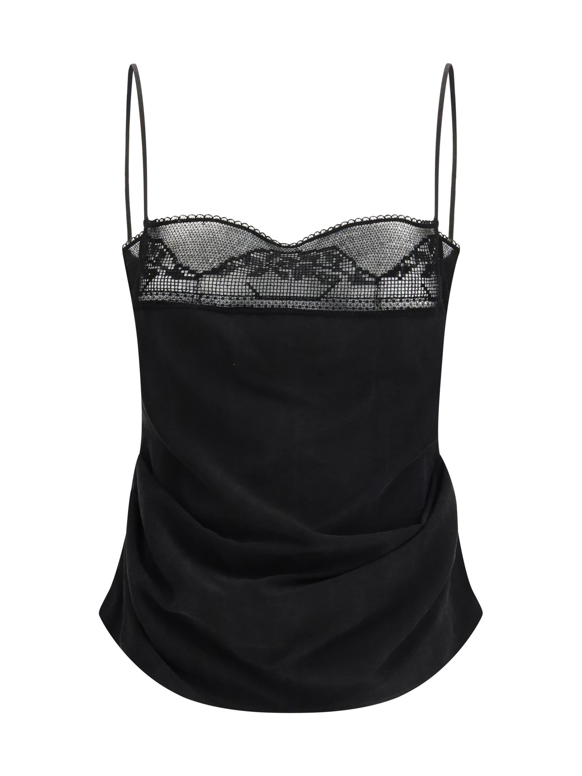 Lace-Trimmed Silk Tank Top — Black