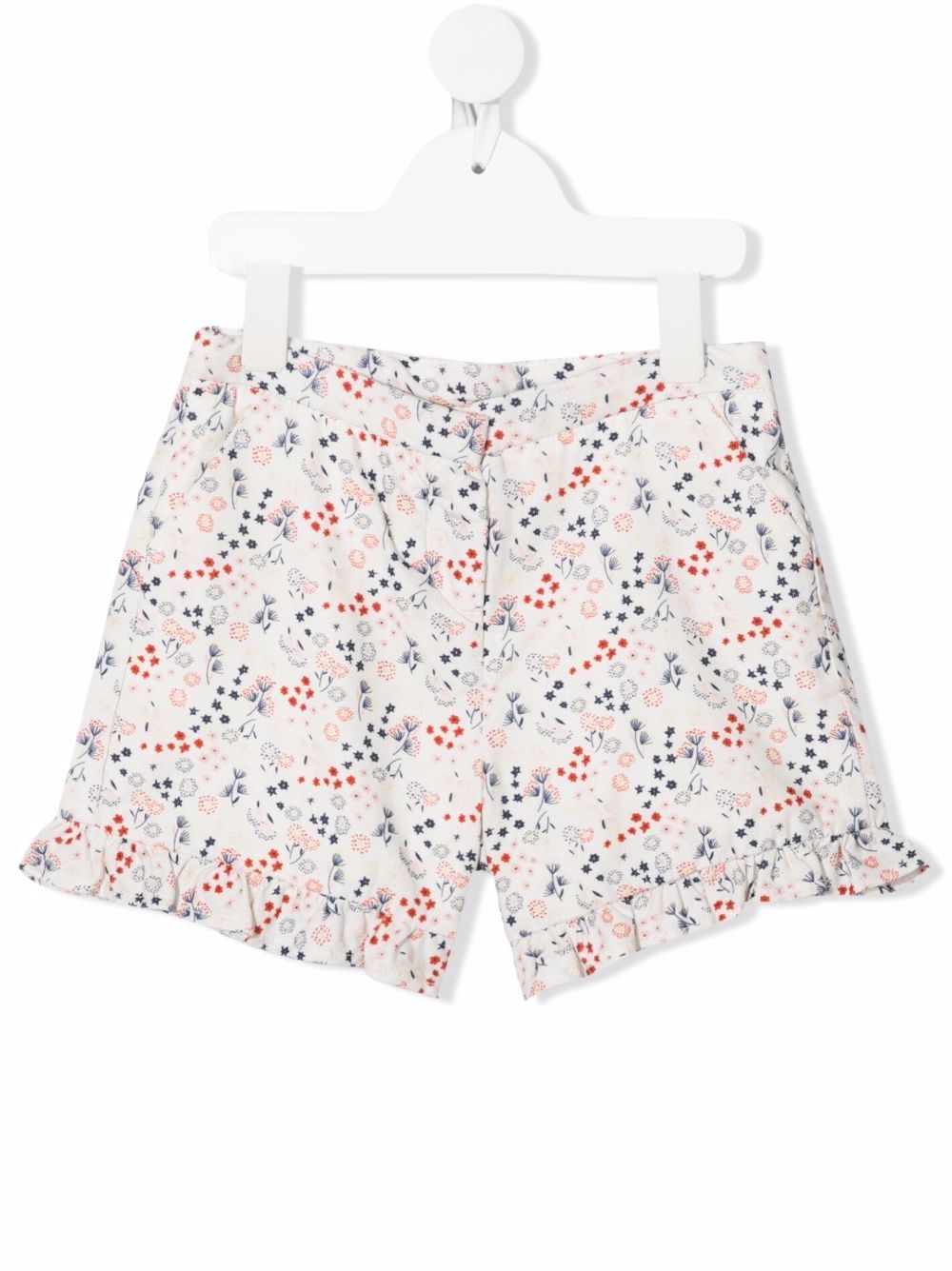 Floral-print ruffle-hem shorts - White