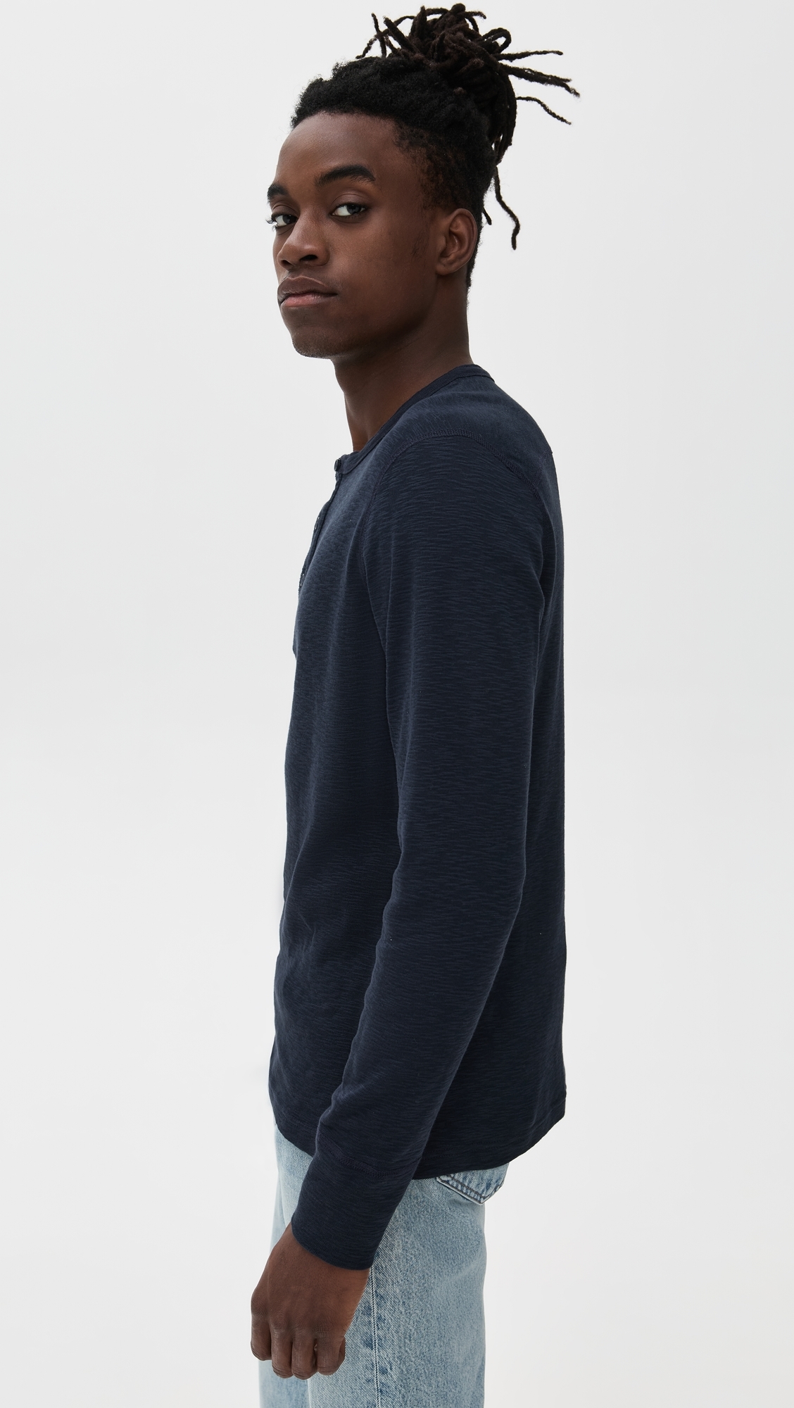 Reigning Champ 1x1 Slub Slim Henley Navy