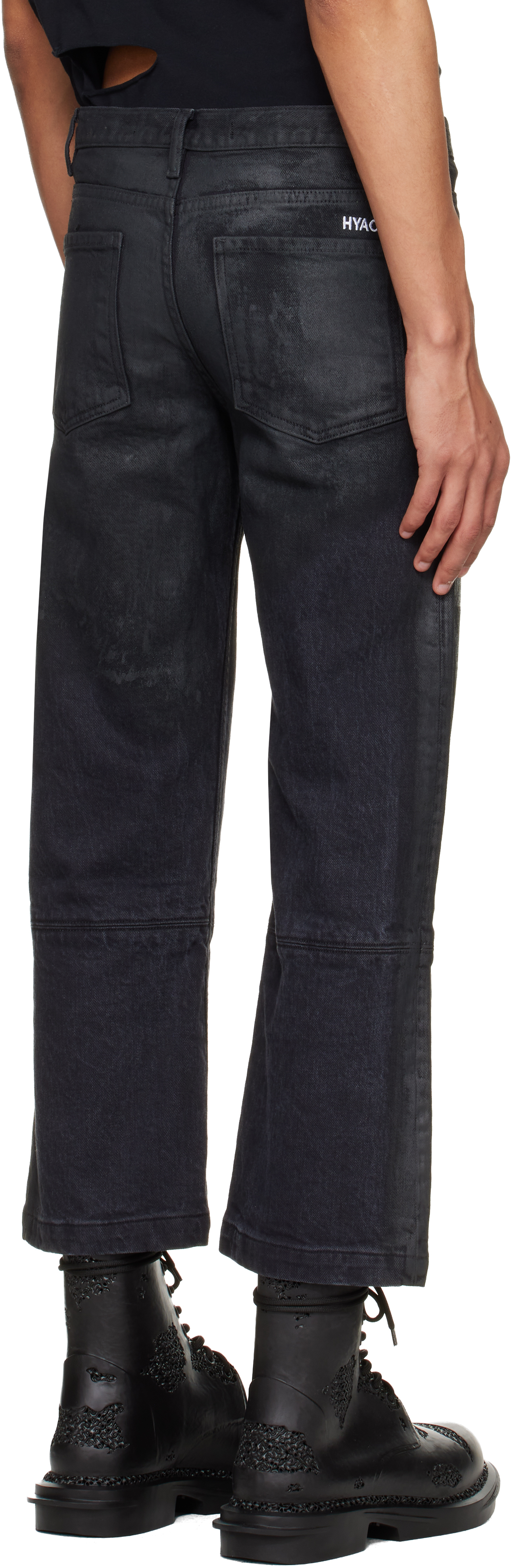 Black Etteragic Denim Washed Waxed Jeans