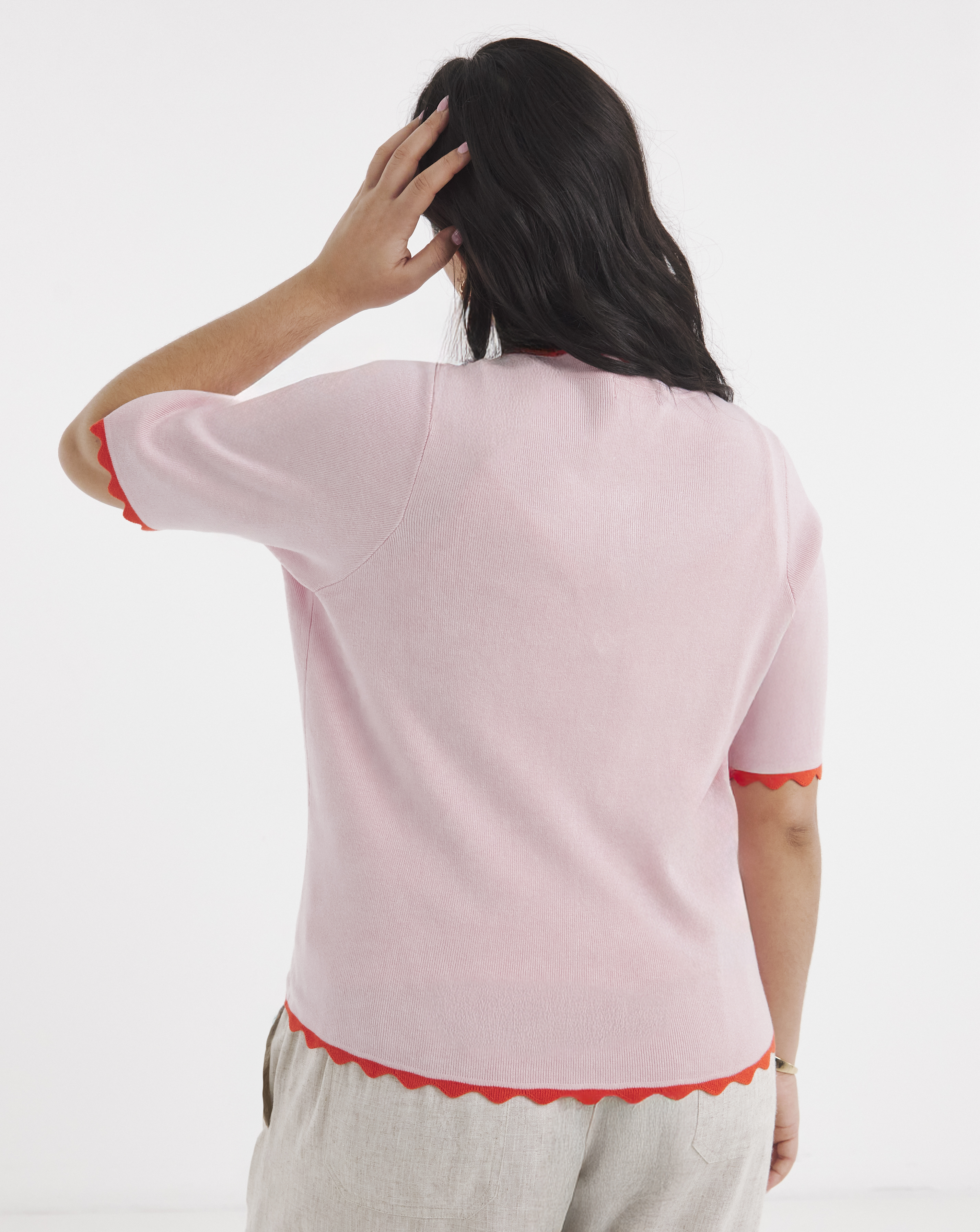 Scallop Detail Short Sleeve Cardigan