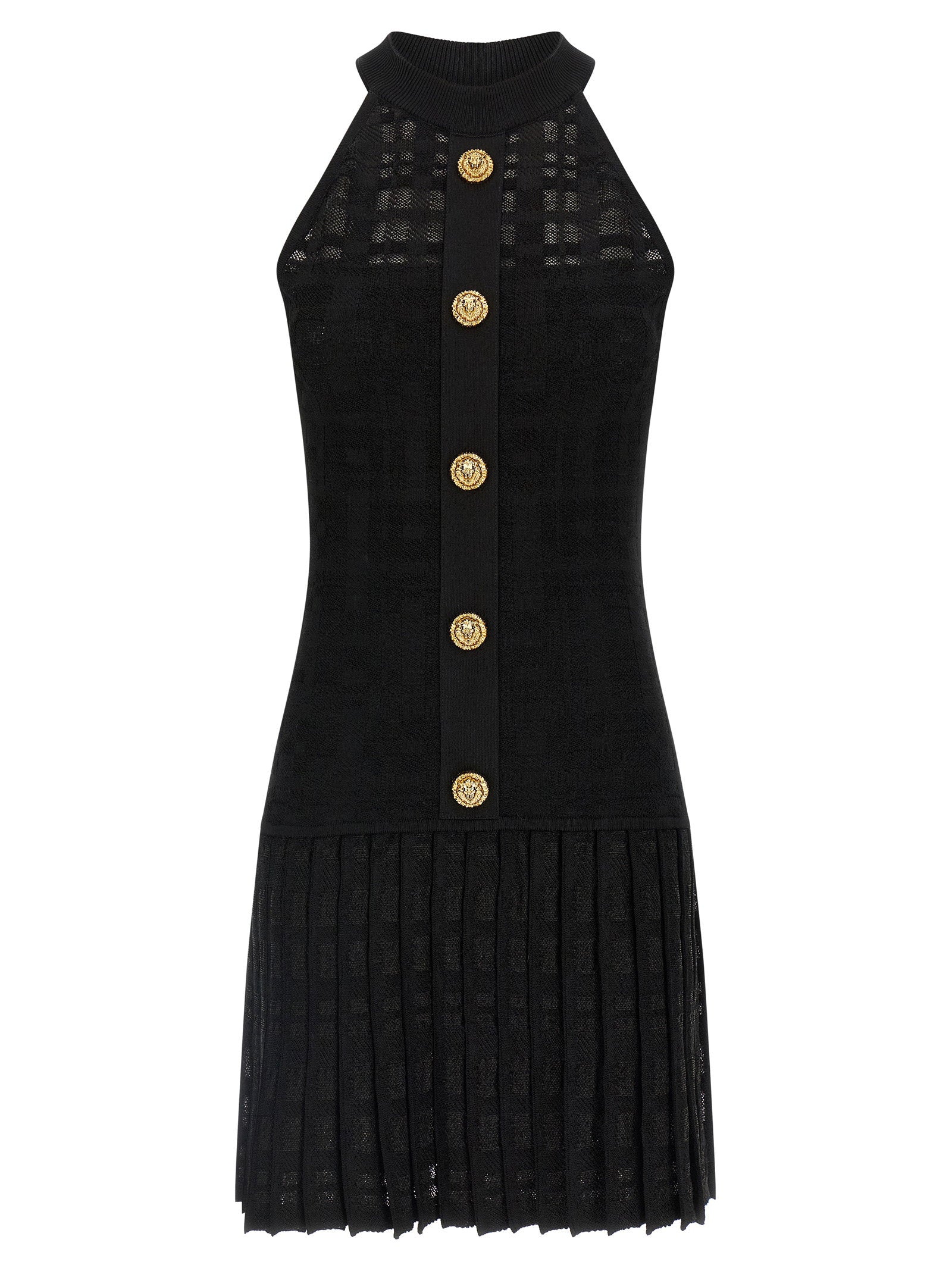 Gold Button-Embellished Knit Dress — Black