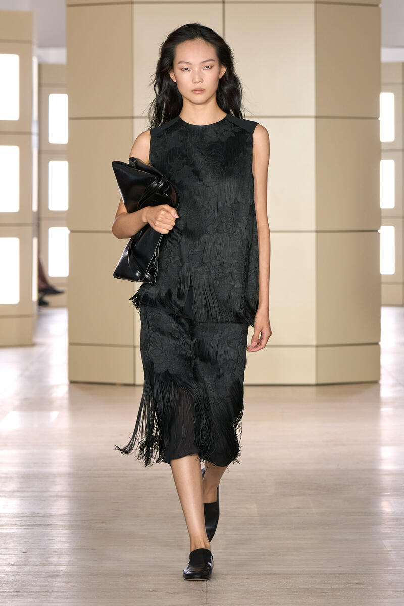 Embroidered Fringed Midi Skirt