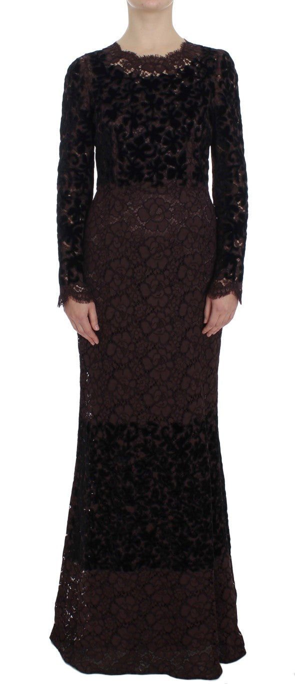 Floral Lace Bodycon Maxi Dress — Black