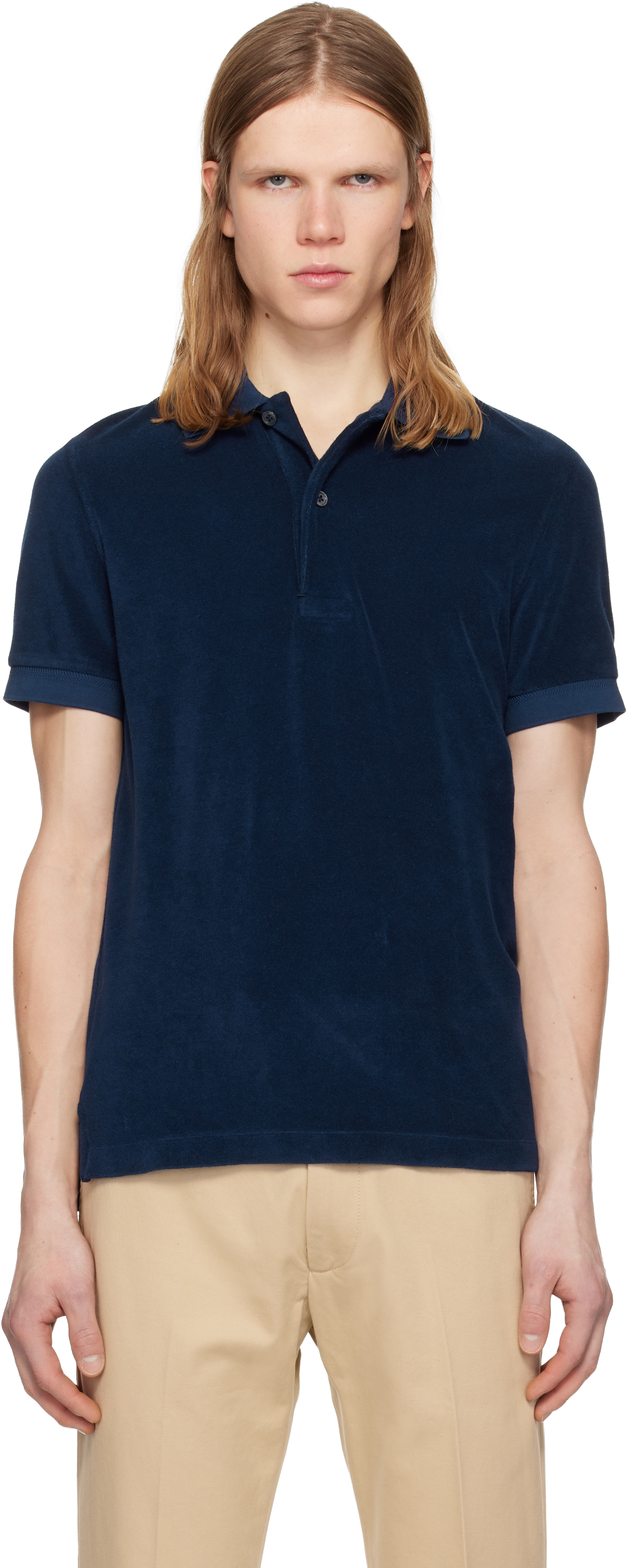 Navy Towelling Short Sleeve Polo