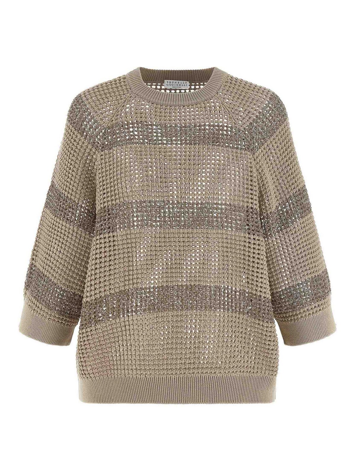 Brunello Cucinelli - striped crew neck mesh knit sweater