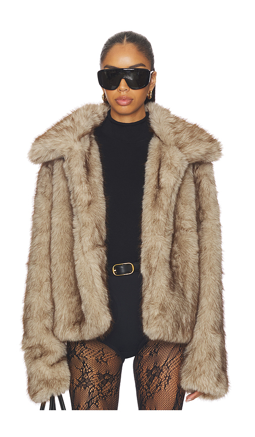 SNDYS Leila Faux Fur Jacket in Tan. - XL also in L, M