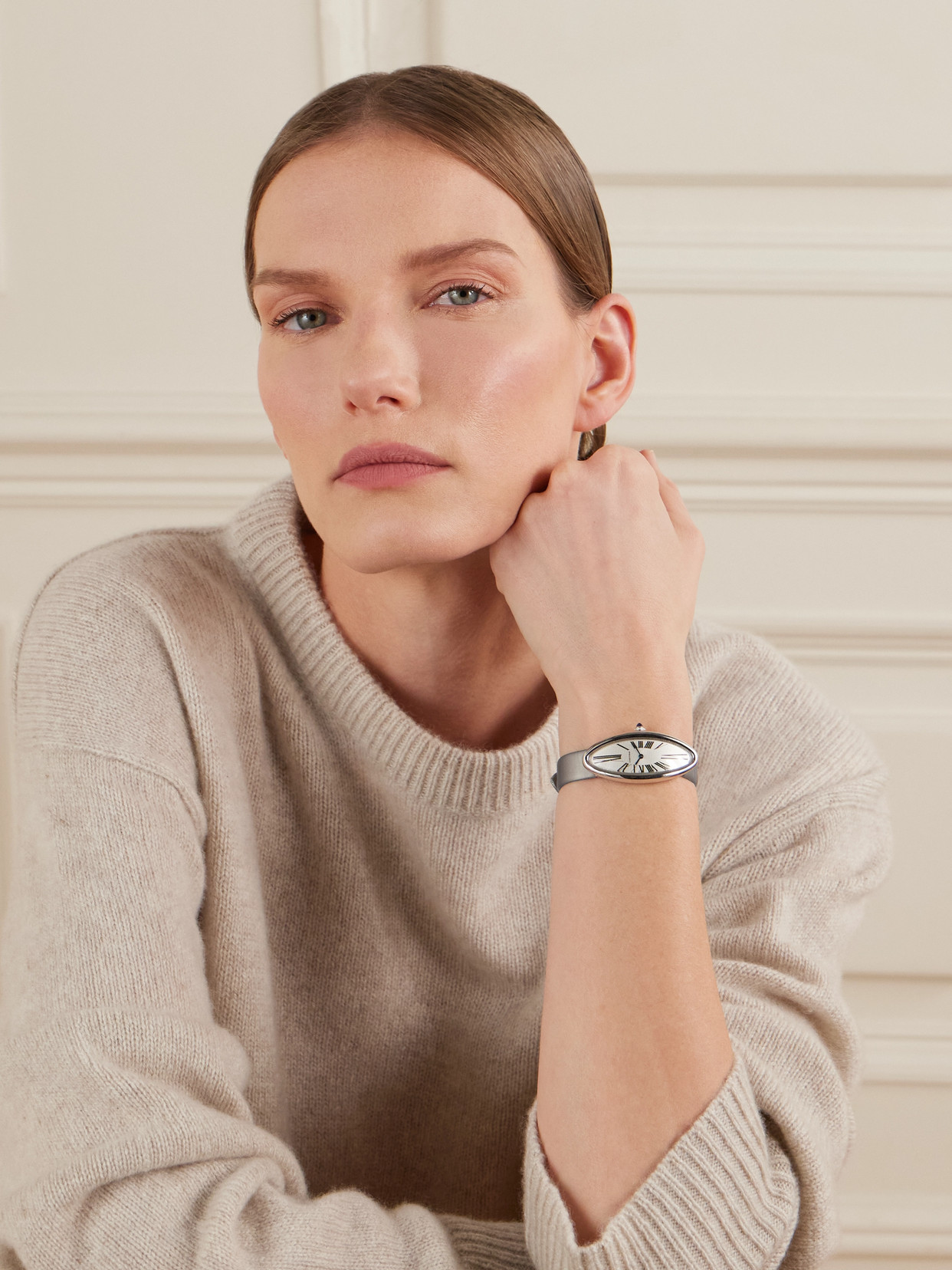 Cartier Vintage Baignoire Allongée 47mm Small 18-karat White Gold And Satin Watch - One size