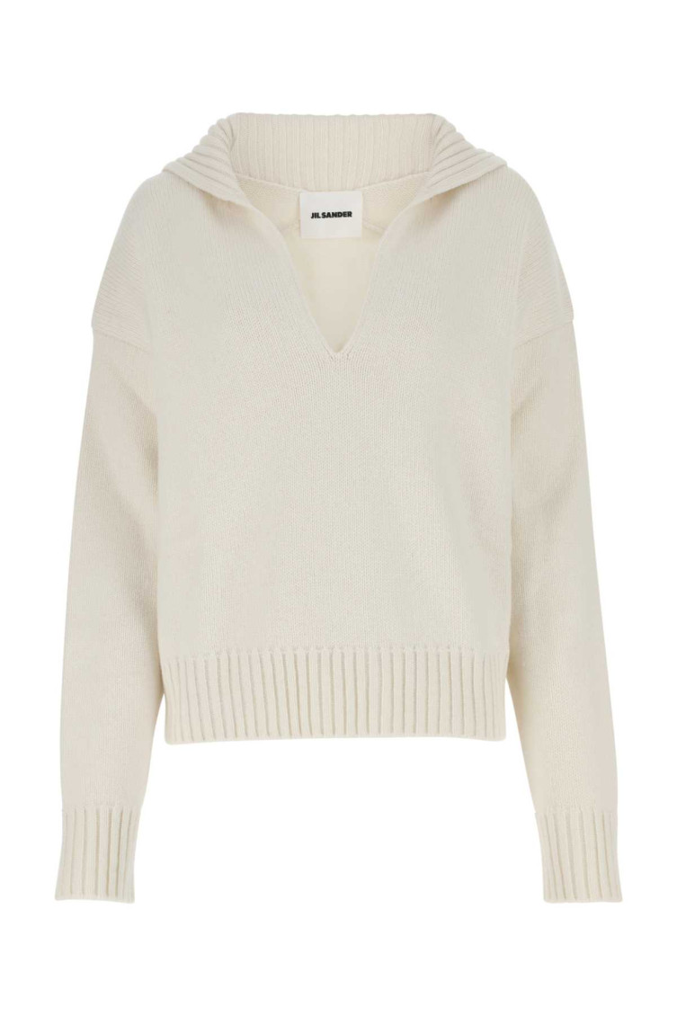 Ivory Knitted Split-neck Jumper