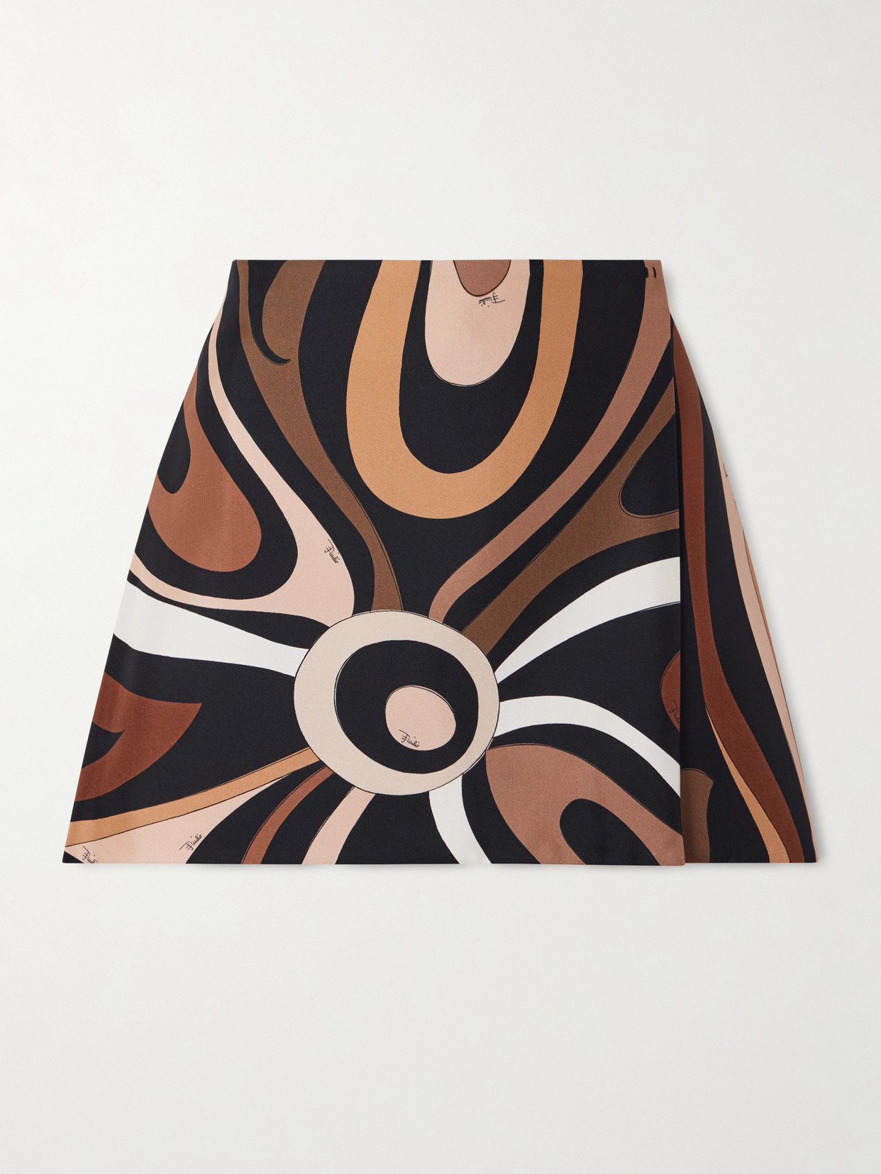 Wrap-effect Printed Silk-twill Mini Skirt - Brown