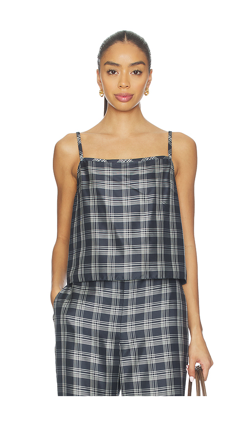 Theory Bind Strap Plaid Top in Navy. L. Also in