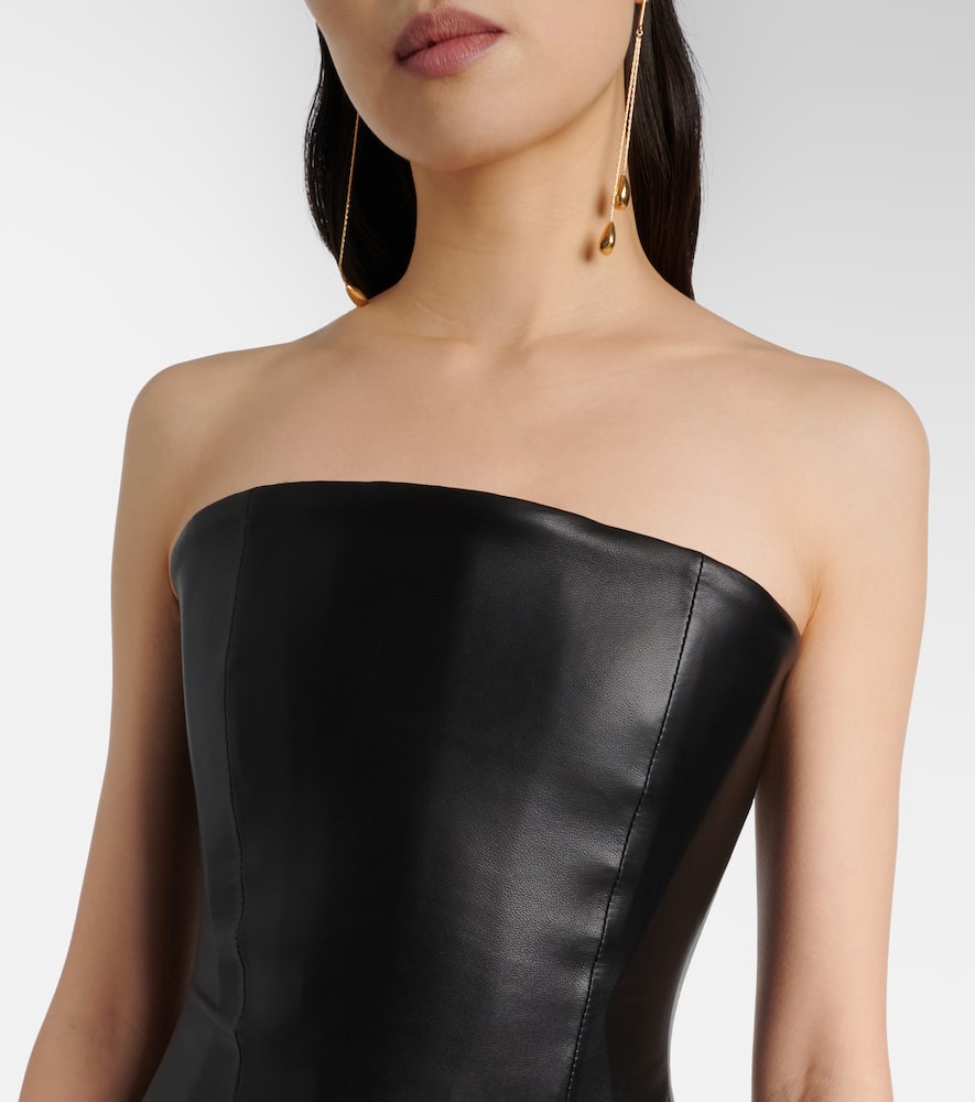 Strapless leather midi dress