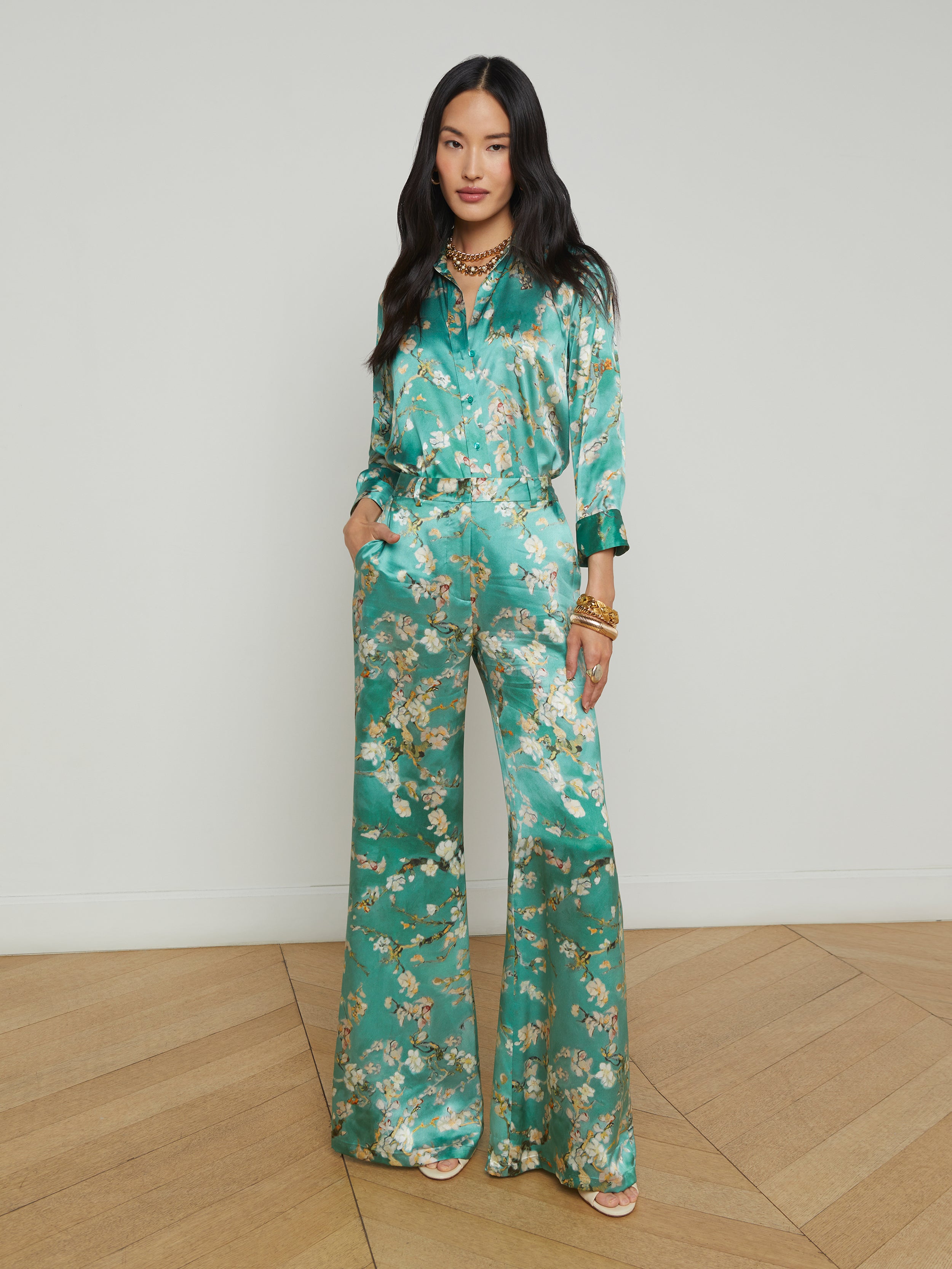 Dani Silk Blouse Top In Teal