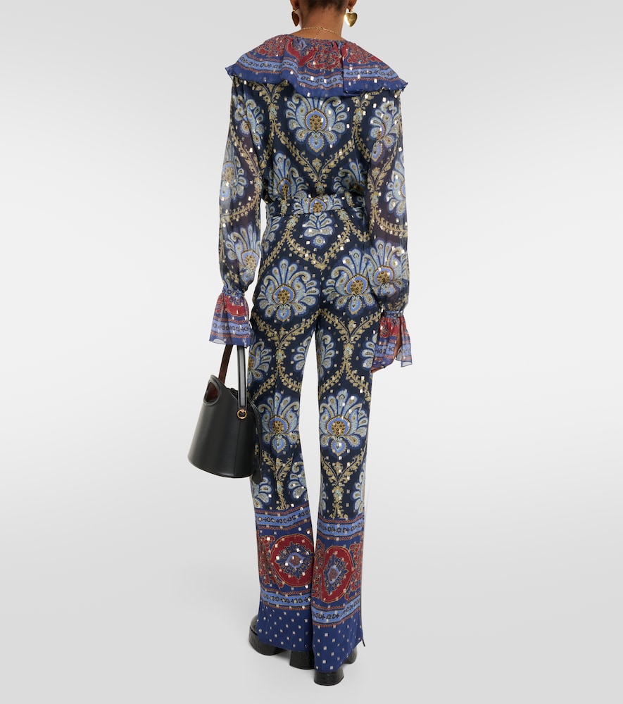 Paisley silk-blend wide-leg pants