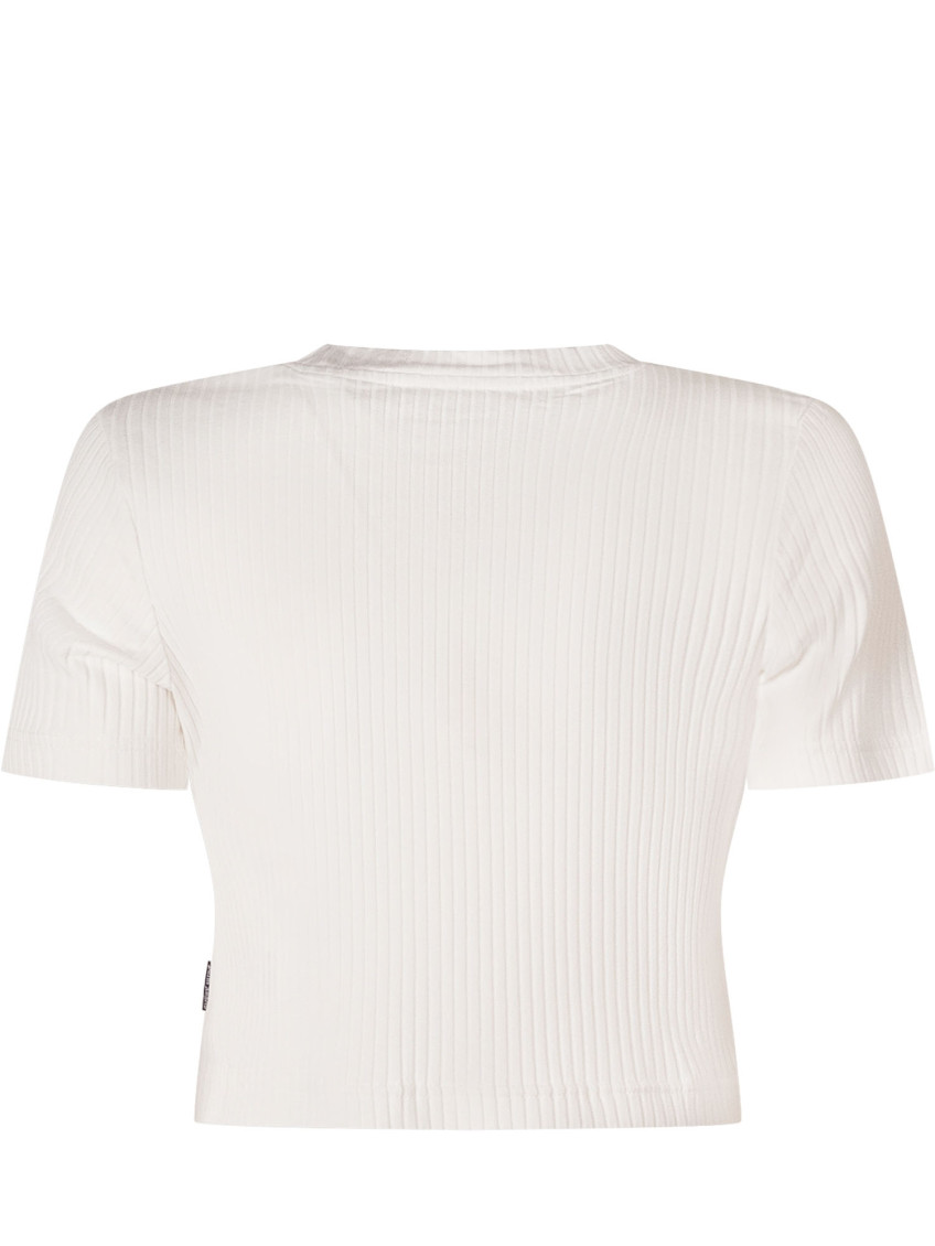 Logo Rib Baby Tee S-S Girl White Cotton Elastane Short Sleeves T-shirt