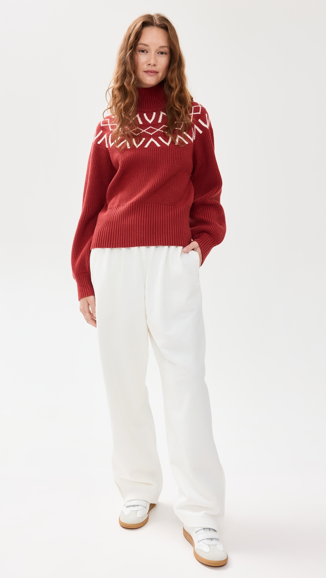 Marcie Fair Isle Yoke Knit Sweater Red Dahlia